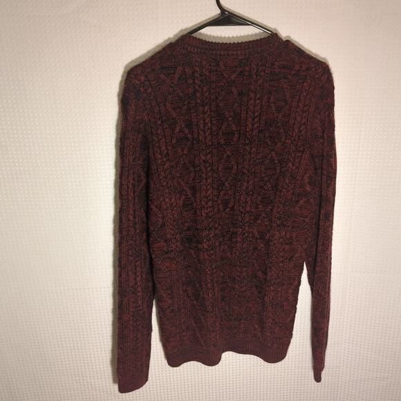 Pull&Bear M Sweater Red Black Textured Knit Crew Neck Long Sleeve Pullover Men - Picture 4 of 5